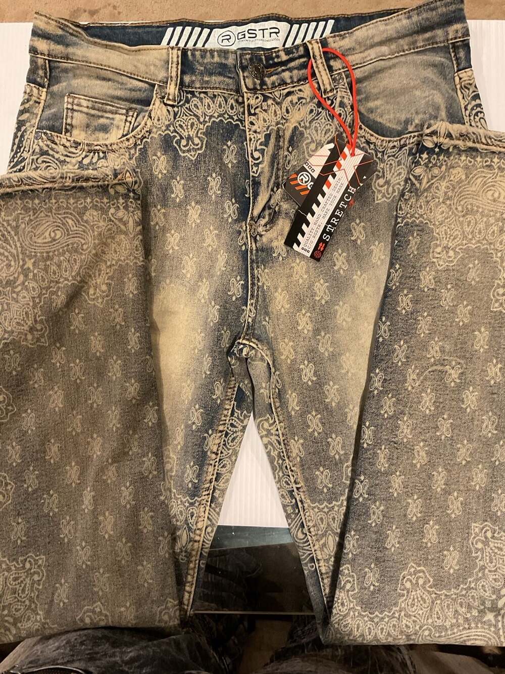 RGSTR Men's Laser Print Bandana Paisley Stretch Denim Jeans - Vintage Wash